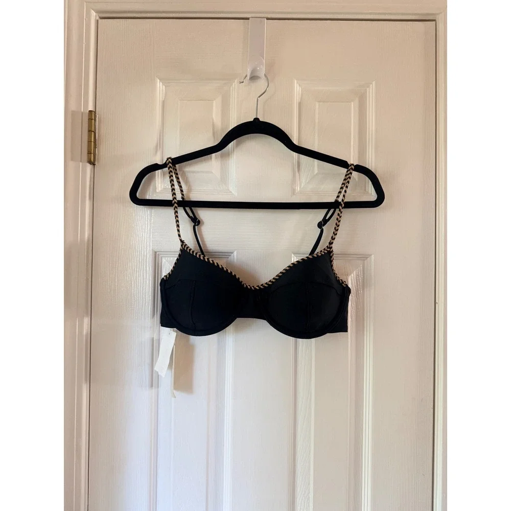 Ramy Brook Braided Mona Bikini Top Black Sweetheart Underwire Swim Size Medium